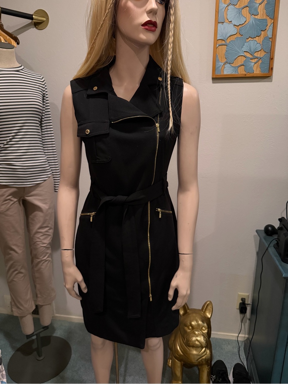 Calvin Klein Black Sleeveless Zip-Front Belted Dress - size 6